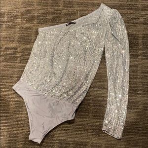 Sequin silver one arm bodysuit